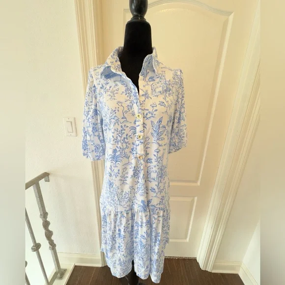 NWOT Lilly Pulitzer Bingley Dress Resort White Tall Tales Blue and White - Picture 2 of 6